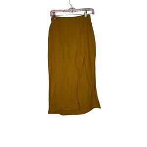 Urban Outfitters Mustard Yellow Linen Blend Side Slit Midi Skirt Size XS